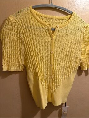 Commense Yellow Knit Short-Sleeve Cardigan